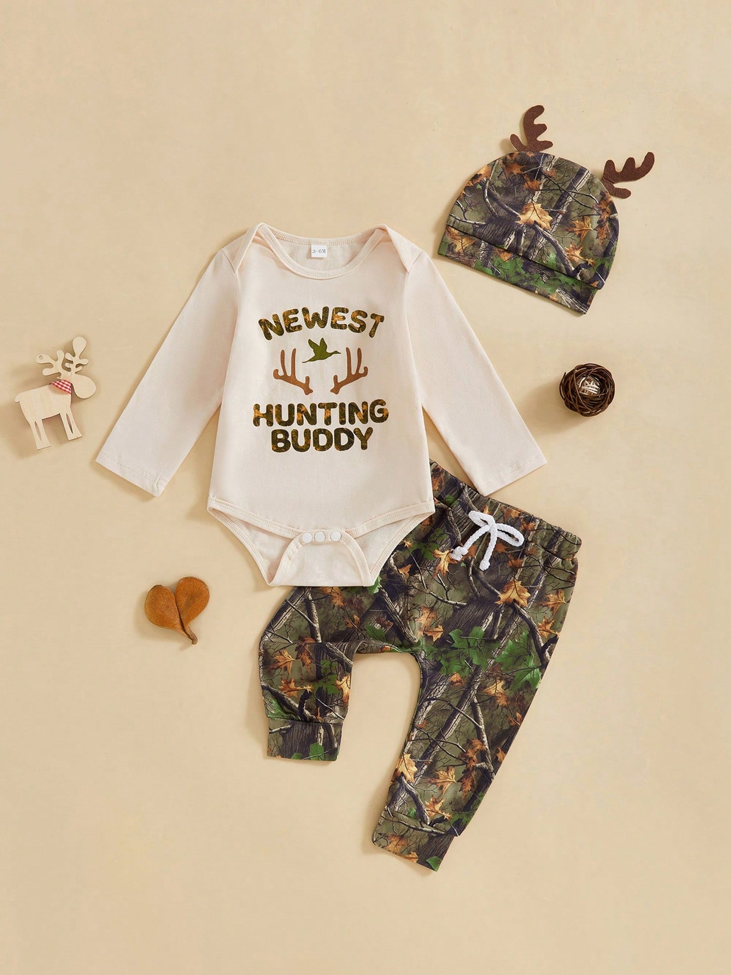 Newborn Baby Boy Clothes Hunting Long Sleeve Romper Shirt Tops Pants Fall Winter Outfits Hat Set