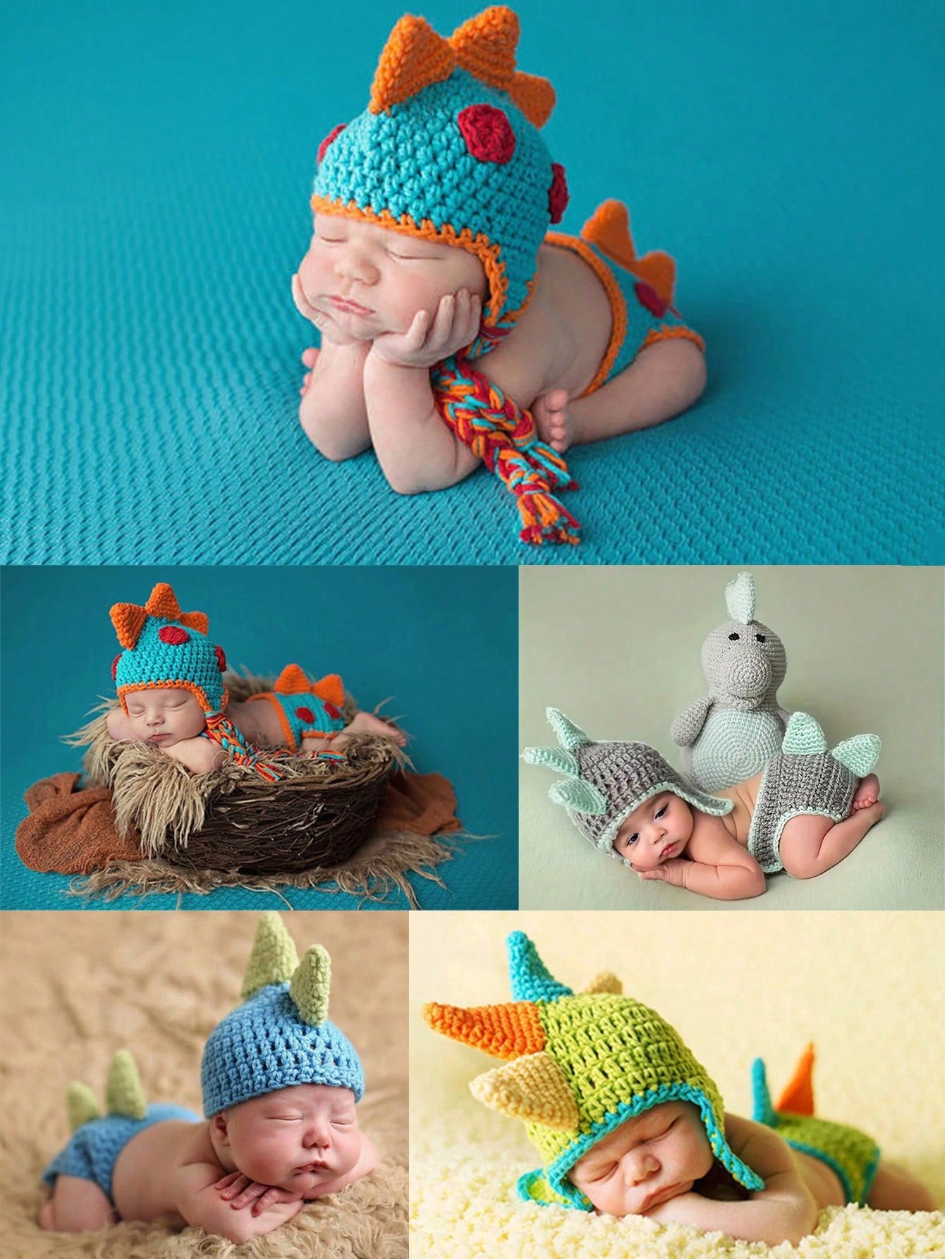 Newborn Cartoon Dinosaur Photography Costume Knitted Photoshoot Hat Set, Baby Unisex Photo Propbaby Shower Easter Gift Sthings For Girls/Boys