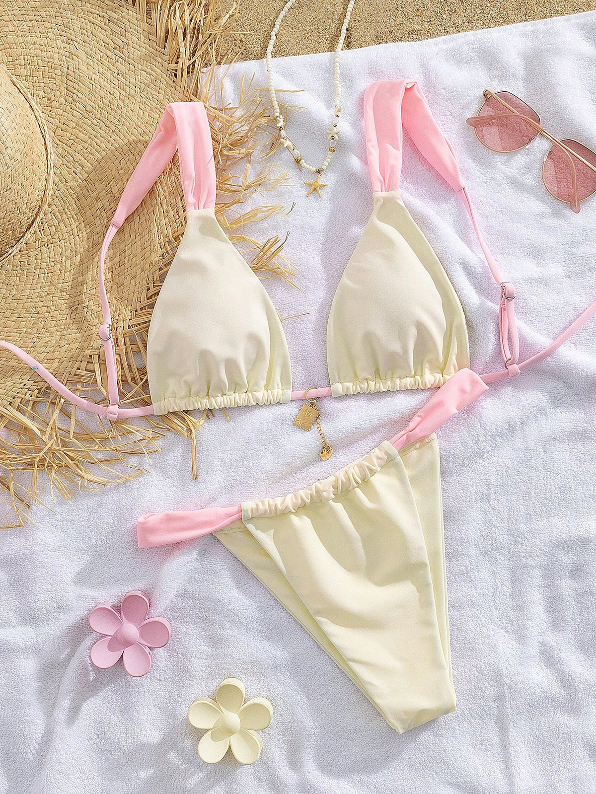 PEPPERMOLLY New Adjustable Strap Printed Tie-Front Elegant Party Bikini Set, Summer Beach Fashion Swimwear For Women Vacation