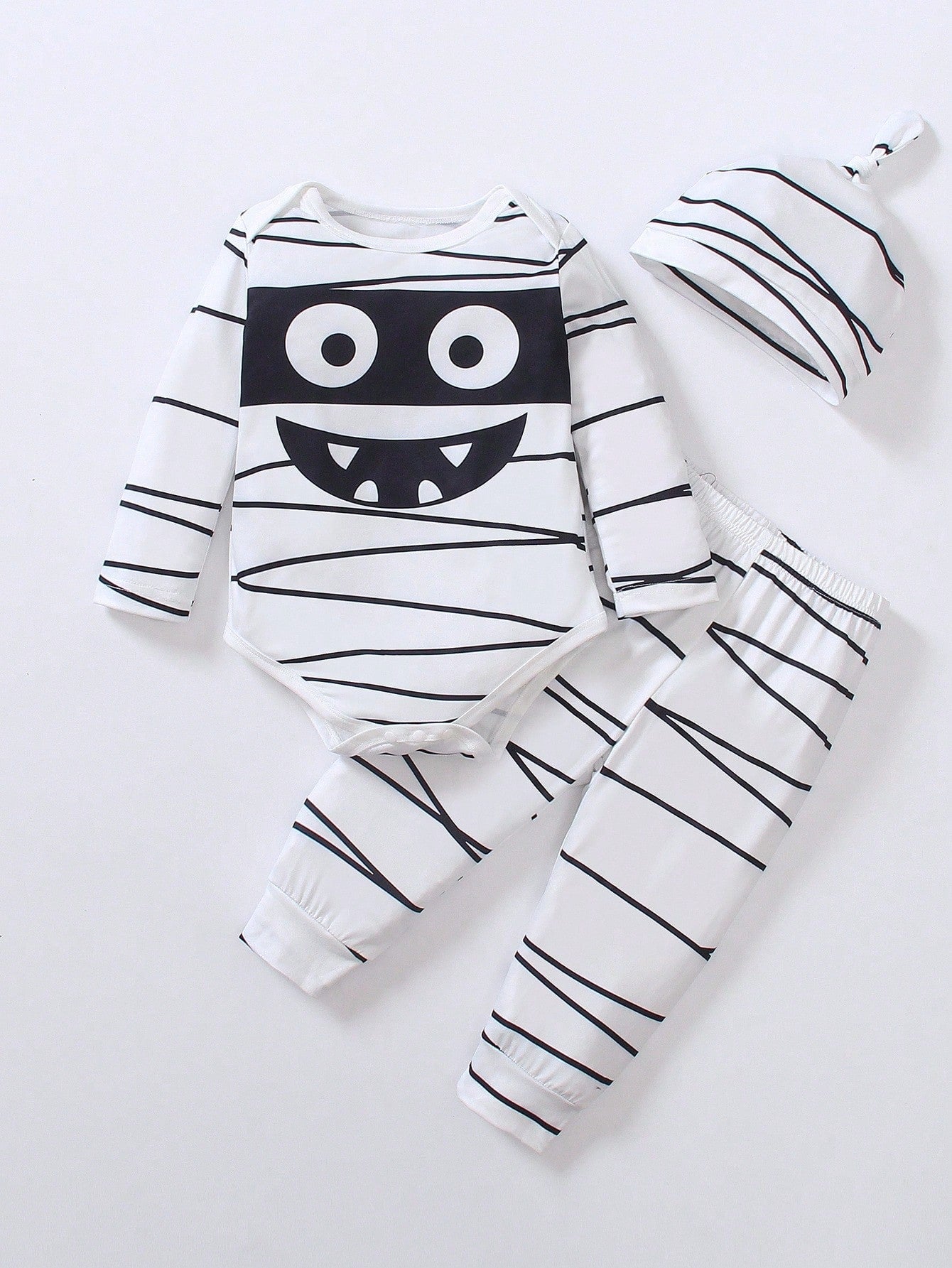Playful Pals Newborn Bodysuit,Pants,Hat,Halloween Cartoon Clothes,Cute Black And White Autumn Family Matching
