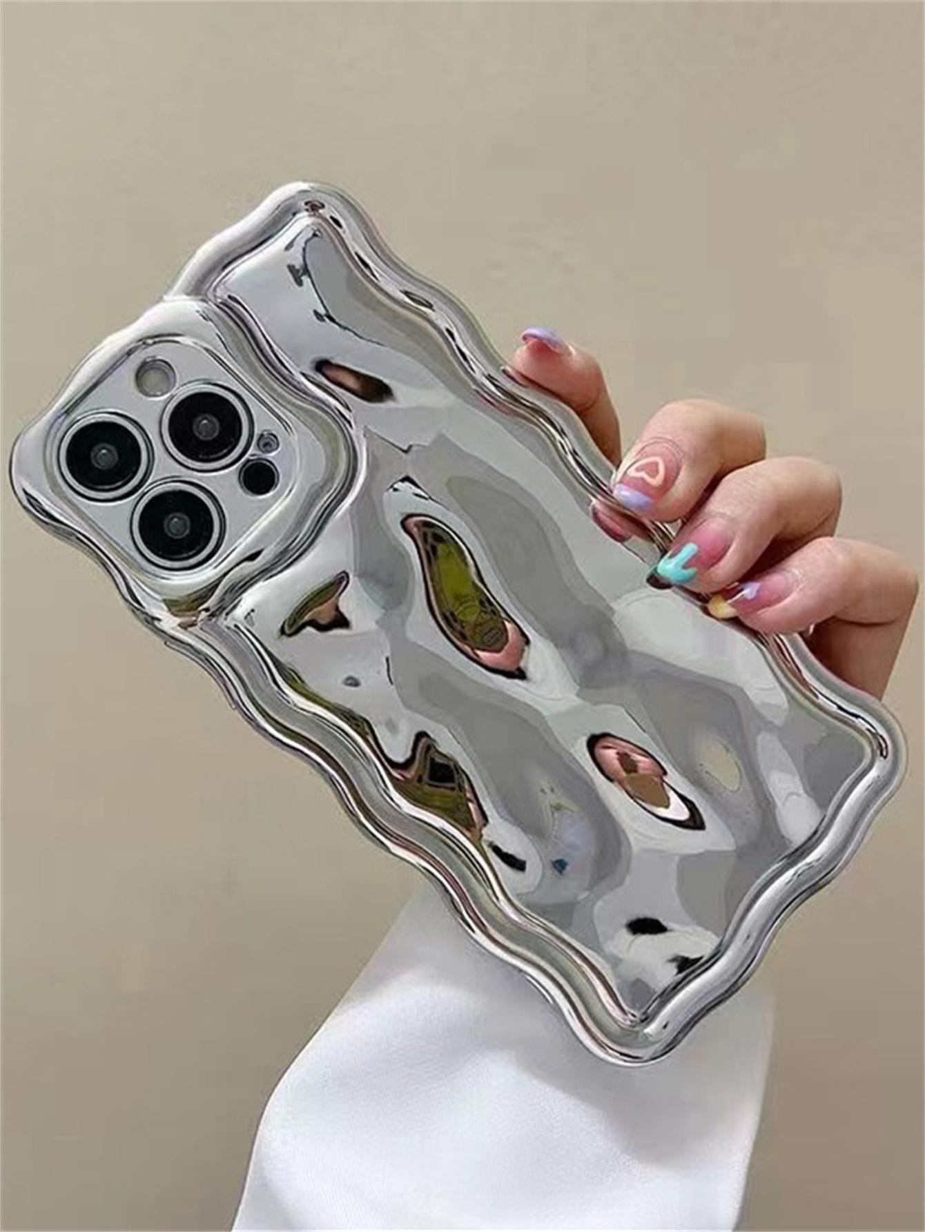 Premium Electroplated Floral Meteorite Texture Silver Color Phone Case For Apple 16/16 Pro/16 Pro Max/16 Plus/16e