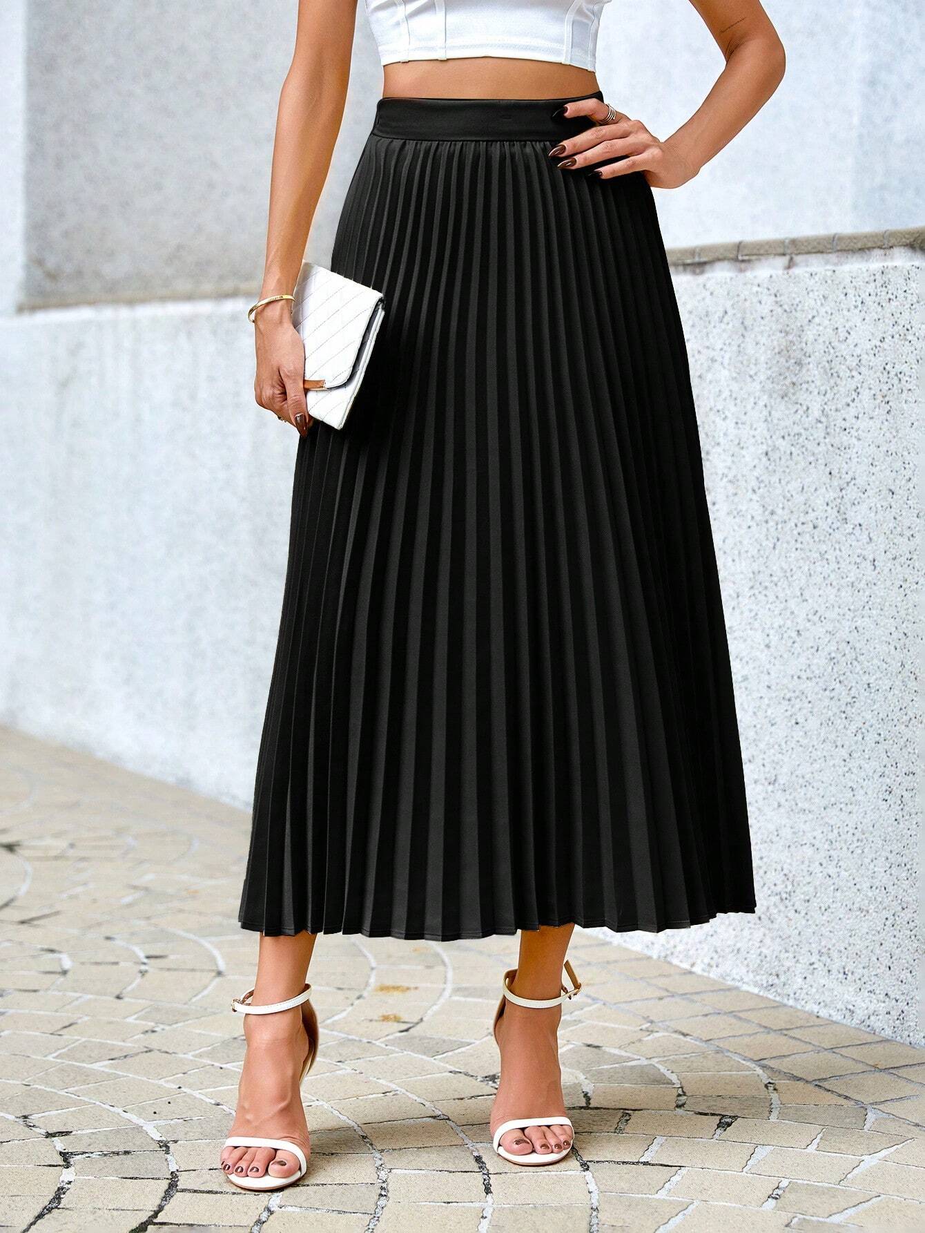 Privé Women Solid Color Daily Wear Pleated Skirt