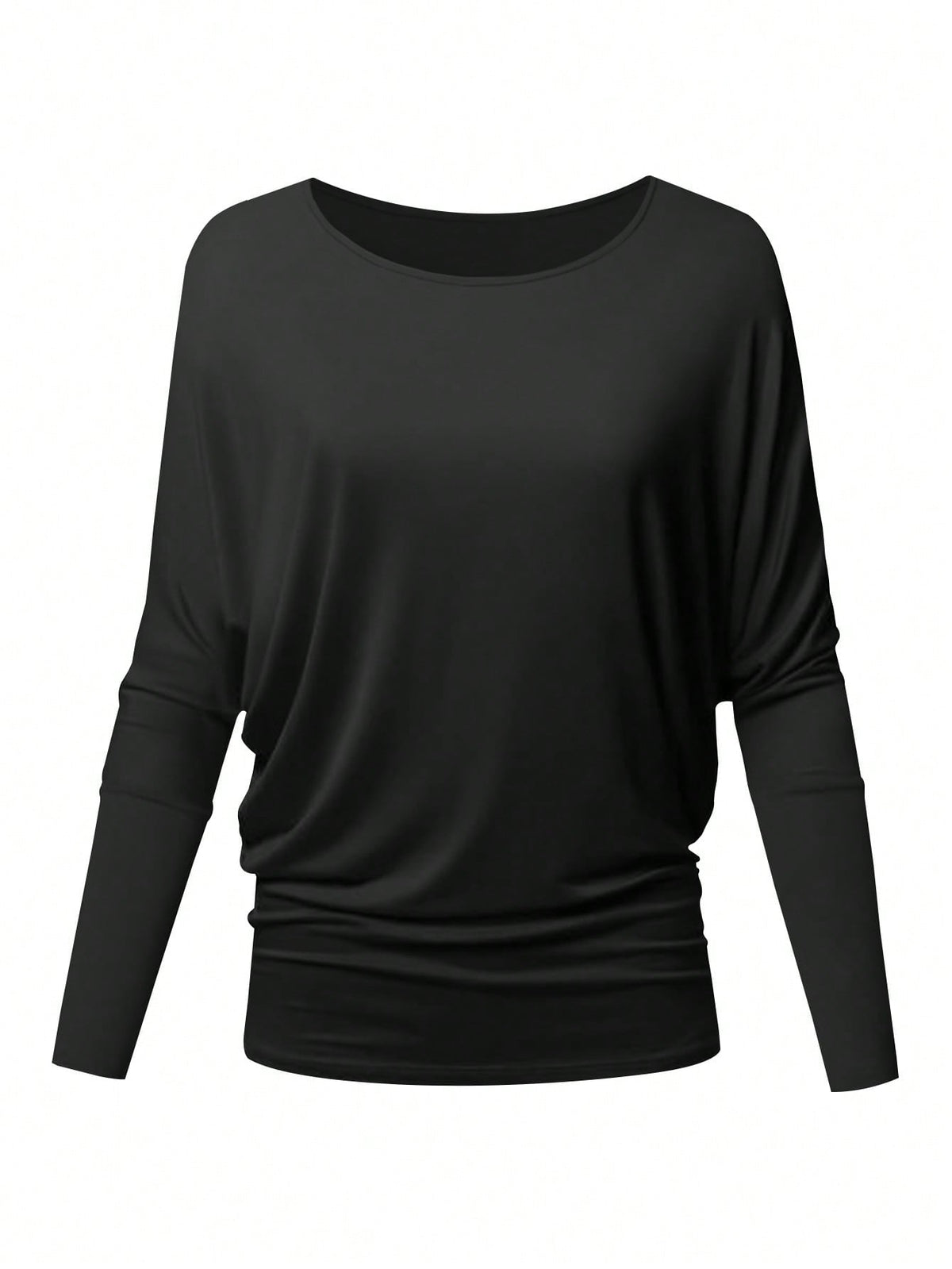 Qadelle Women's Fashion Oversized Round Neck Batwing Sleeve Side Ruched Long Sleeve T-Shirt