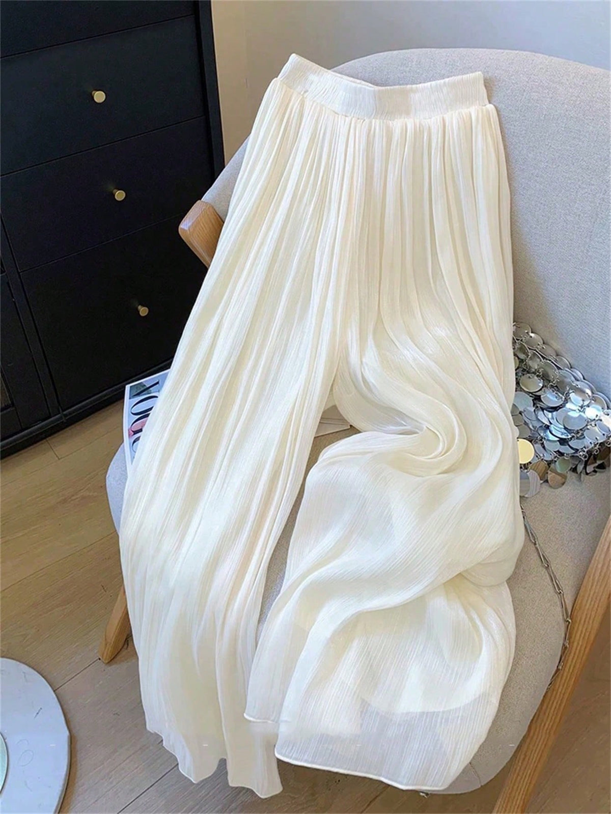 Qadelle Women's Solid Color Loose Wide Leg Pants, Elastic Waist, Summer Fall Cloth For Women