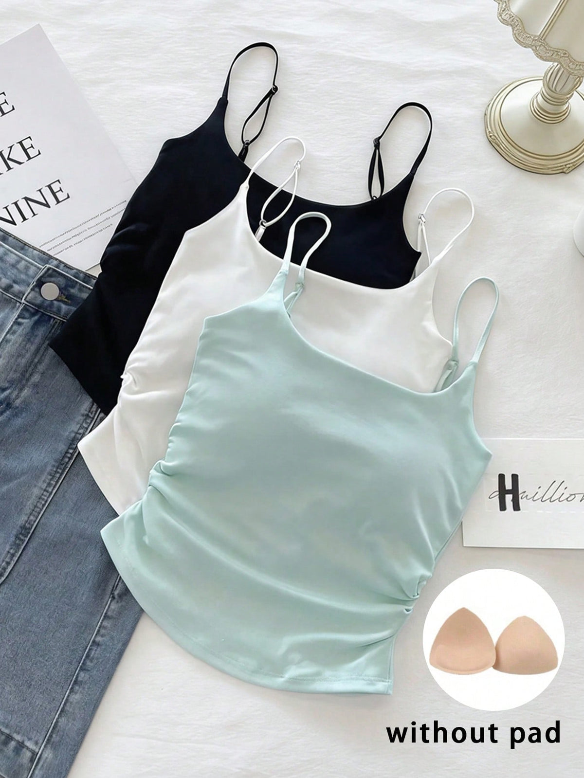 Resyla 3pcs Women Casual Solid Color Camisole Set