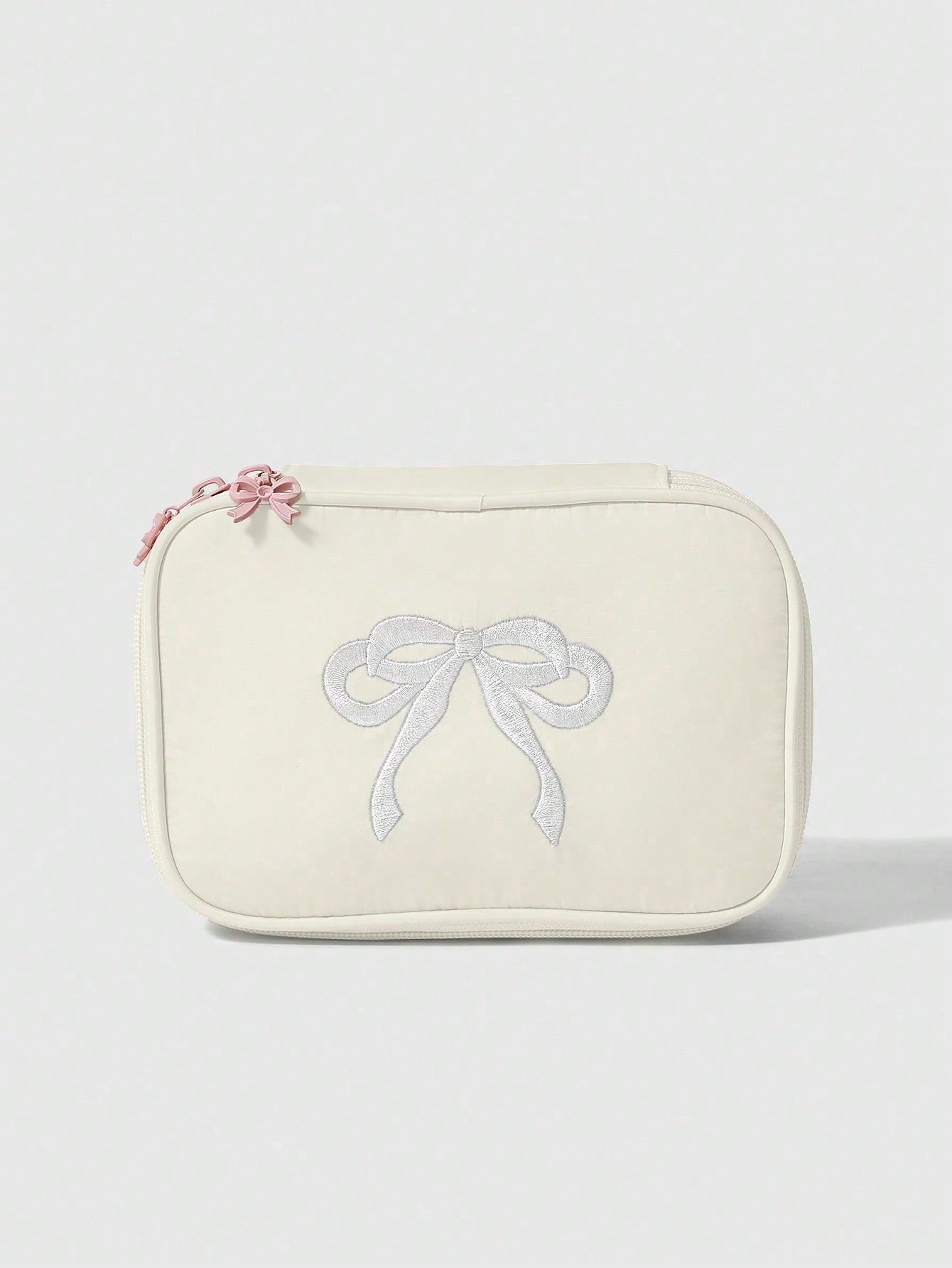 ROMWE Kawaii Cherry Print Cute Transparent Splicing Cosmetic Bag, Square Portable Wash Storage Bag