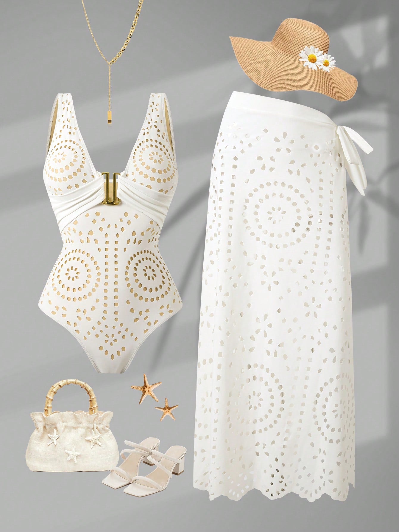 Swim Oasis 2026 New Plus Size Women's Fashion Sexy Hollow Design One-Piece Swimsuit + Wrap Skirt High-End Beach Set