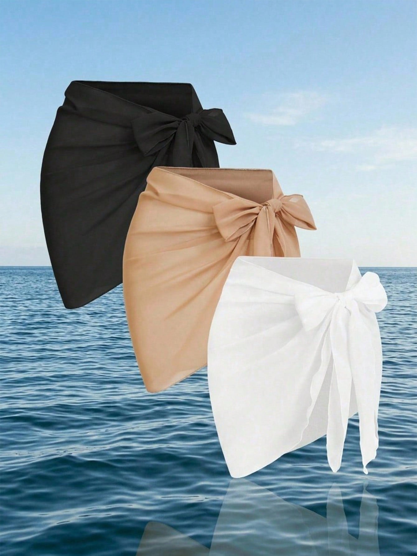 Swim Vcay Plus Size Women Chiffon Casual Vacation Beach Vacation Cover-Up Skirt Set White Teal Summer