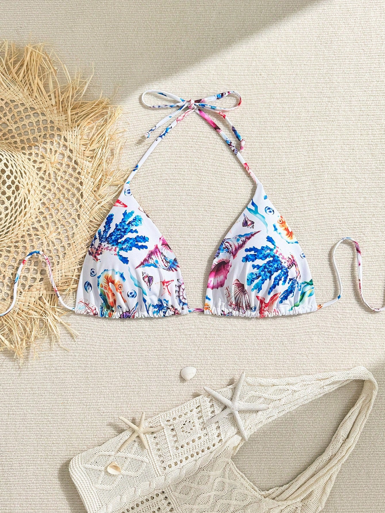 Swim Vcay Plus Size Women Plant Printed Sexy Halter Necktop, Summer Beach