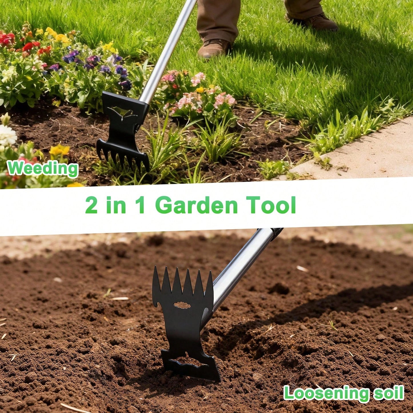 TBGENIUS Wee D Puller Tool With Long Handle,Adjustable Long Manual Wee Der Remover Tool,2 In 1 Hand Wee D Rake For Gardening, Uprooting Wee Ding Tool For Yard, Lawn, Patio, Garden