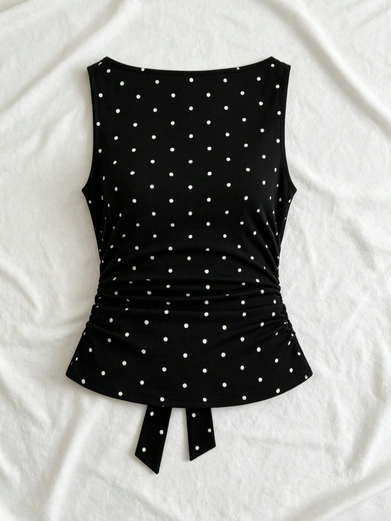 Women's Fashion Cowl Neck Tie Polka Dot Pleated Blouse