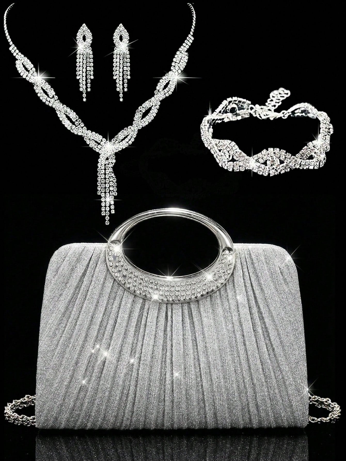 Women's Fashionable Sparkling Crystal Diamond Evening Clutch Bag, Luxurious Diamond-Encrusted Formal Dress Handbag, Can Be Matched With Sparkling Crystal Diamond Jewelry Set Including Dazzling Pendant
