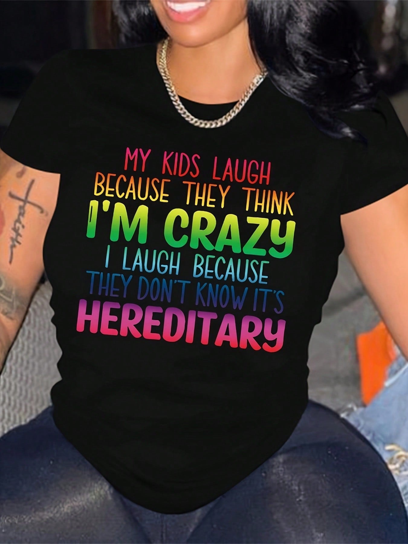 Women's Pure Cotton Short-Sleeved T-Shirt, Featuring A Colorful Letter Print Design. The Round-Neck Short-Sleeved T-Shirt Is Designed For Comfort And Durability, Suitable For Beach Leisure Wear, As We