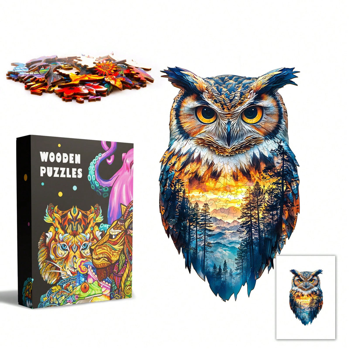 WOODBESTS 1PC Forest Owl Wooden Irregular Puzzle, Animal-Shaped 2D Jigsaw Toy For Kids And Adults. Educational Game, Great Gift For Party, Holiday, Christmas And Birthday. Unique Magical Desktop Decor