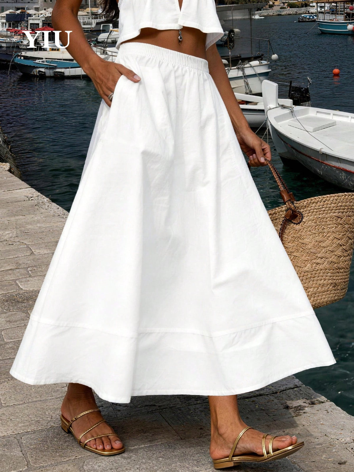 YIU Women's White Elegant Long Skirt, American Independence Day Women's Clothing, Summer Outfit, Women's Skirt, Going Out, White Skirt, Casual Wear