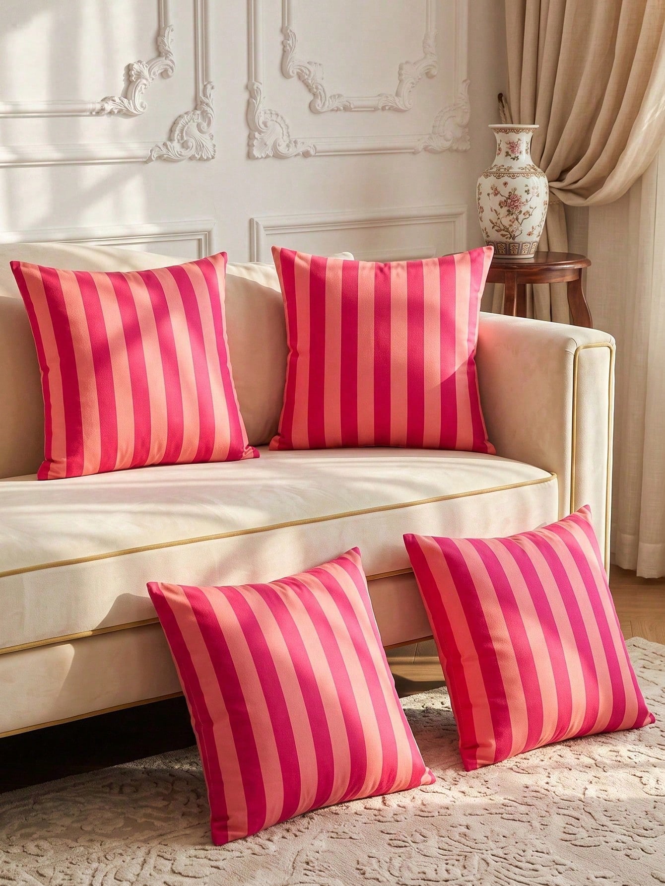 1/2/4pcs Striped Pillowcases, Cushion Covers, Bedding, Comfortable Easy-To-Care Pillowcases, Hair And Skin Care Pillowcases, Living Room Sofa Room Decor Pillowcases, Single-Sided Printed Design, No Pi