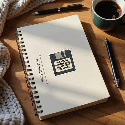 1/2/5pcs "Please Be Patient With Me, I'm From The 1900s" Retro Floppy Disk Sticker, Suitable For Water Bottle, Laptop,Phone Case,Tumbler,Car Window, Plastic, Glass, Metal