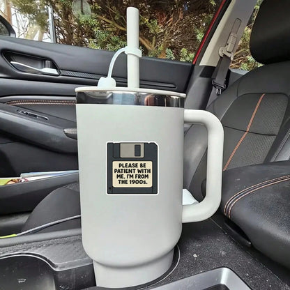 1/2/5pcs "Please Be Patient With Me, I'm From The 1900s" Retro Floppy Disk Sticker, Suitable For Water Bottle, Laptop,Phone Case,Tumbler,Car Window, Plastic, Glass, Metal