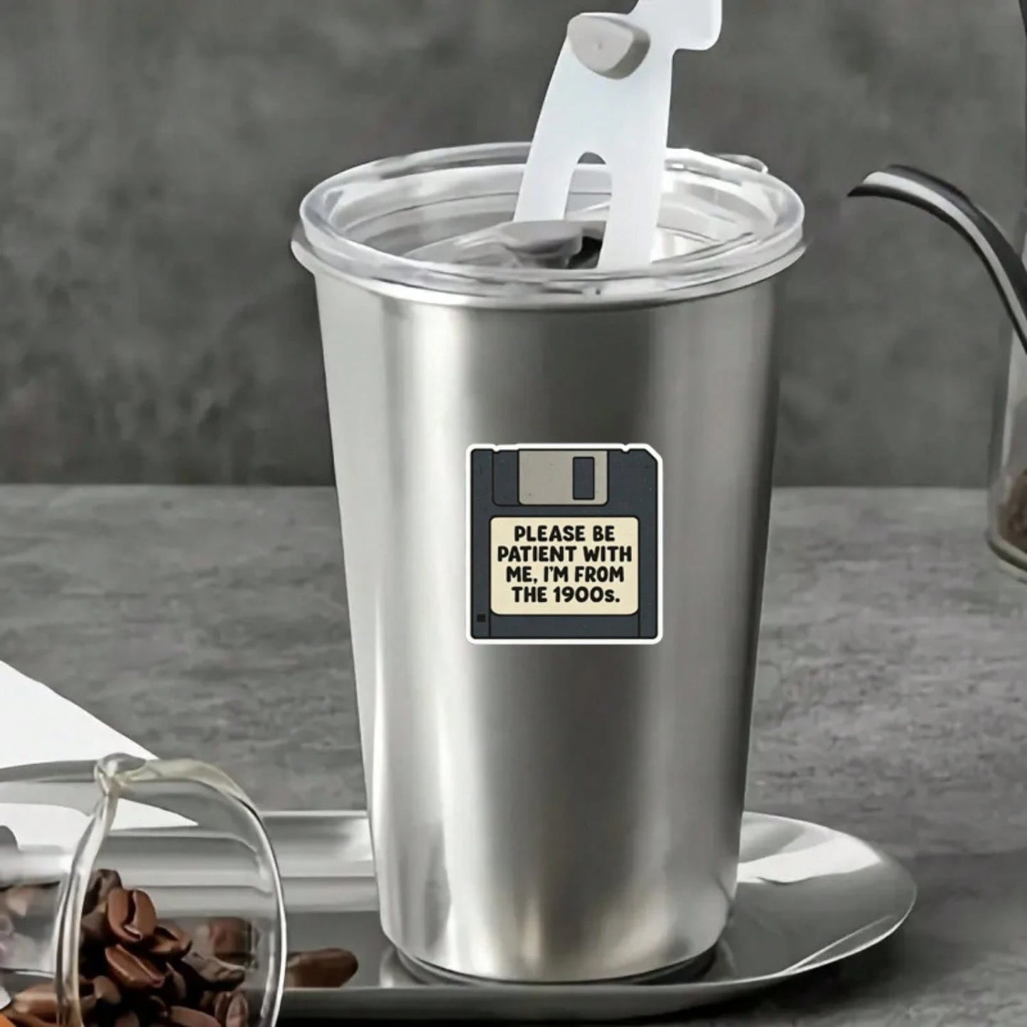 1/2/5pcs "Please Be Patient With Me, I'm From The 1900s" Retro Floppy Disk Sticker, Suitable For Water Bottle, Laptop,Phone Case,Tumbler,Car Window, Plastic, Glass, Metal