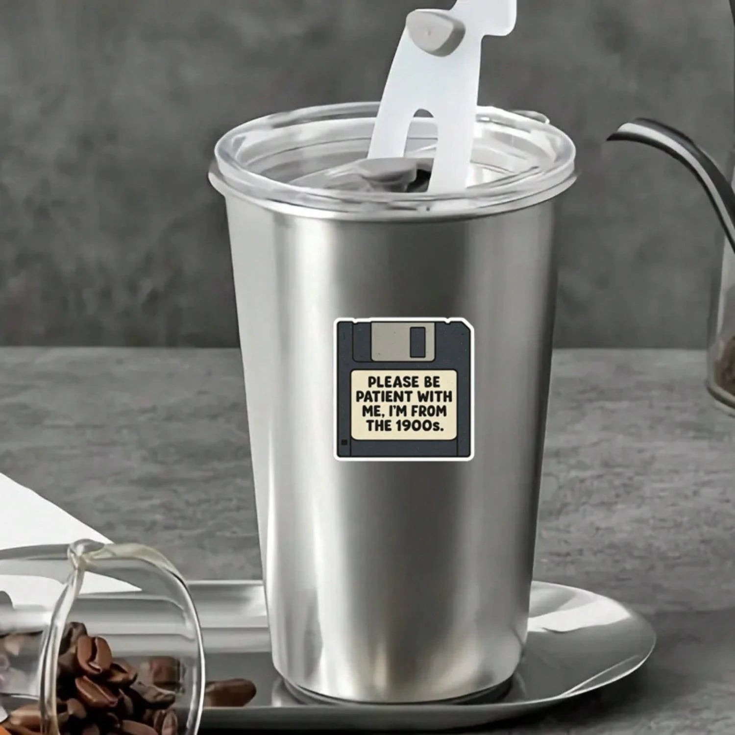1/2/5pcs "Please Be Patient With Me, I'm From The 1900s" Retro Floppy Disk Sticker, Suitable For Water Bottle, Laptop,Phone Case,Tumbler,Car Window, Plastic, Glass, Metal
