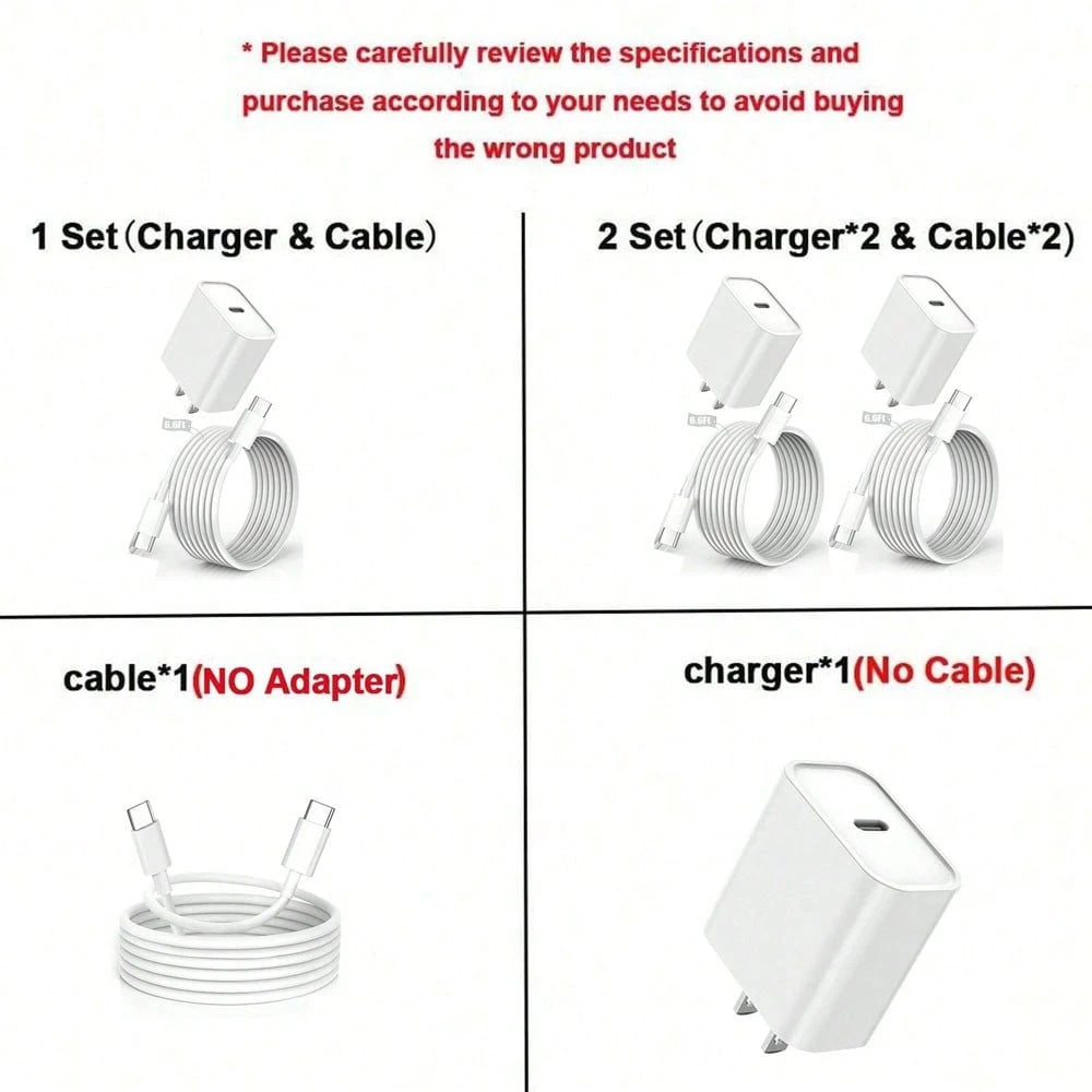 1-2 Set 30W Fast Charger Kit Compatible With IPhone 17 Pro Max/17 Pro/17/Air/16, 1 USB-C Wall Charger + 6.6Ft/200cm Type C To Type C Data Cable Compatible With IPhone 17 Series/// Etc.