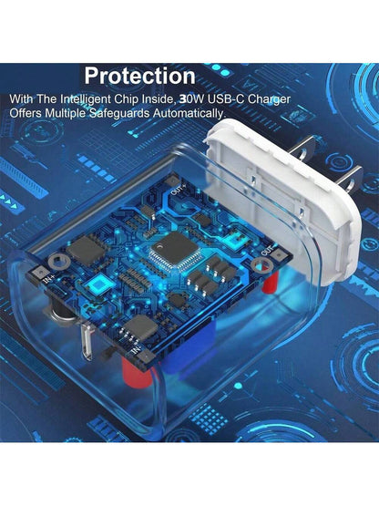 1-2 Set 30W Fast Charger Kit Compatible With IPhone 17 Pro Max/17 Pro/17/Air/16, 1 USB-C Wall Charger + 6.6Ft/200cm Type C To Type C Data Cable Compatible With IPhone 17 Series/// Etc.