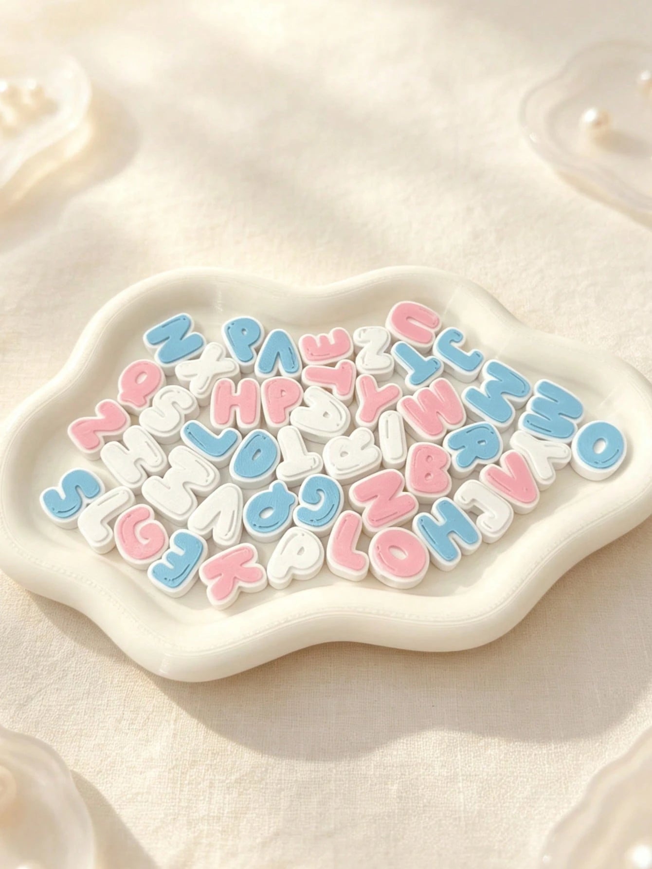 1/2 Set Dual-Color 3D Letter Perforated Beads, Macaron Pink Blue White Color Scheme Handmade Beading Material, Customizable Pet Name Collar And Handmade Bracelet Decorative Accessories, 3D Printed