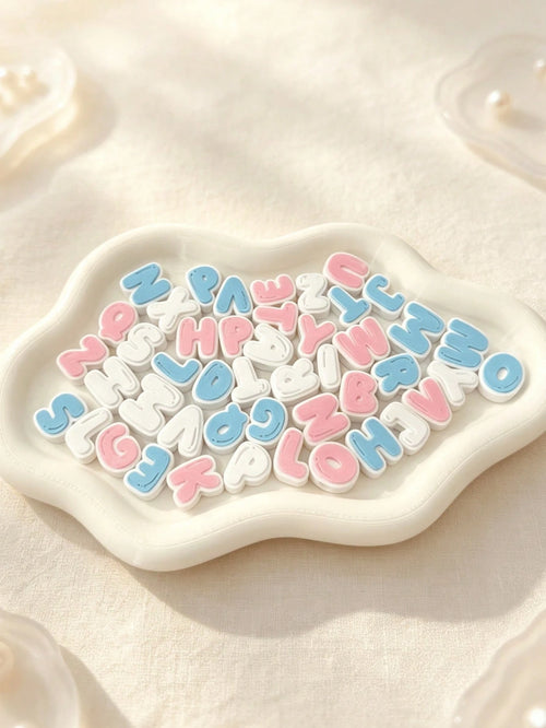 1/2 Set Dual-Color 3D Letter Perforated Beads, Macaron Pink Blue White Color Scheme Handmade Beading Material, Customizable Pet Name Collar And Handmade Bracelet Decorative Accessories, 3D Printed