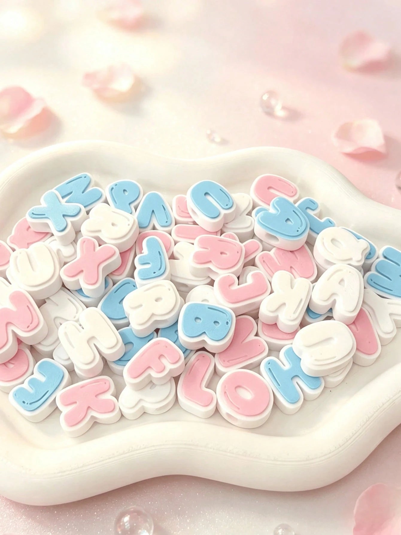 1/2 Set Dual-Color 3D Letter Perforated Beads, Macaron Pink Blue White Color Scheme Handmade Beading Material, Customizable Pet Name Collar And Handmade Bracelet Decorative Accessories, 3D Printed