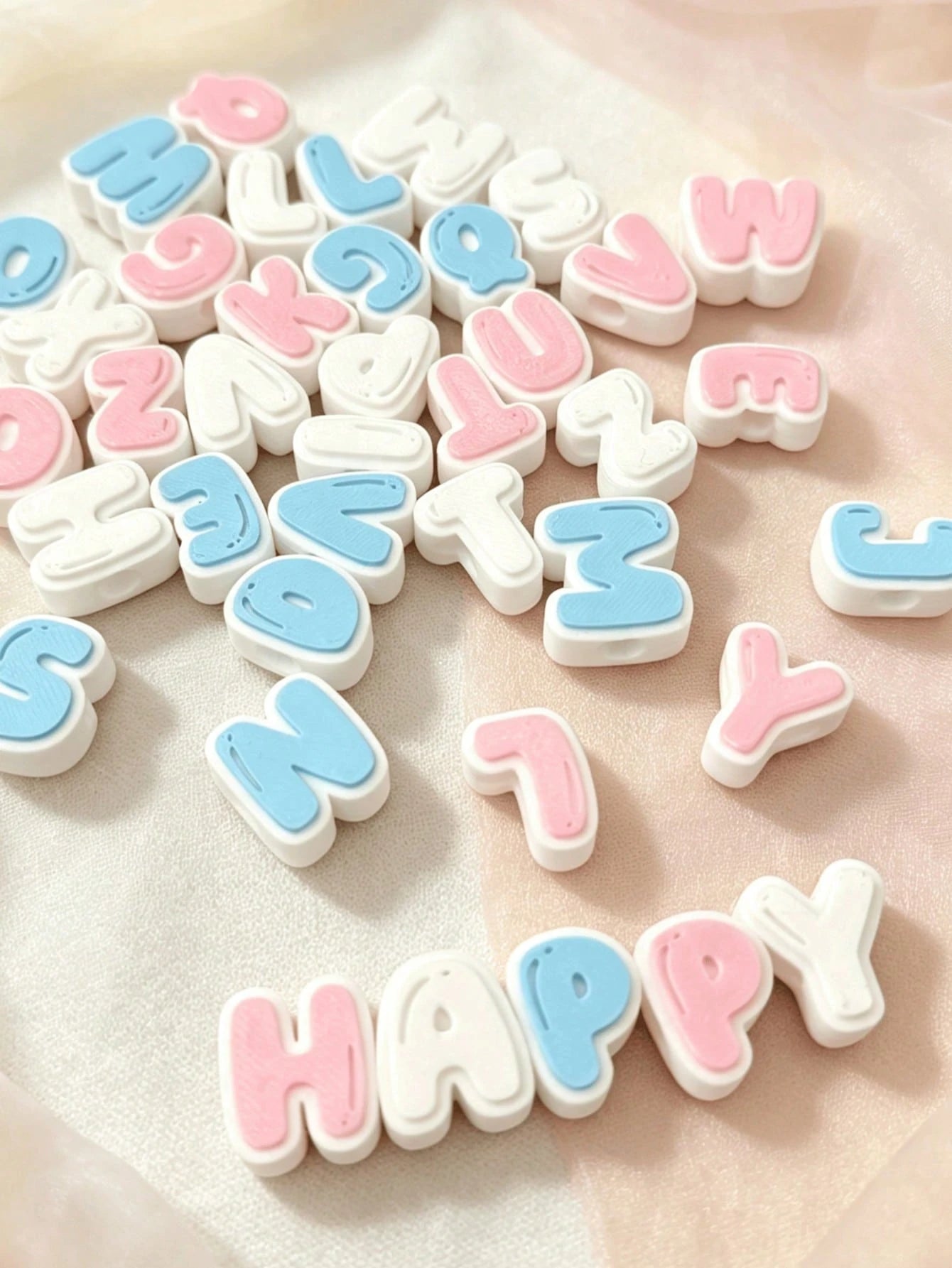 1/2 Set Dual-Color 3D Letter Perforated Beads, Macaron Pink Blue White Color Scheme Handmade Beading Material, Customizable Pet Name Collar And Handmade Bracelet Decorative Accessories, 3D Printed