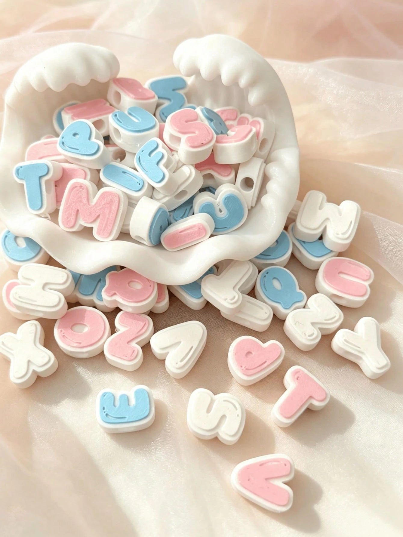 1/2 Set Dual-Color 3D Letter Perforated Beads, Macaron Pink Blue White Color Scheme Handmade Beading Material, Customizable Pet Name Collar And Handmade Bracelet Decorative Accessories, 3D Printed