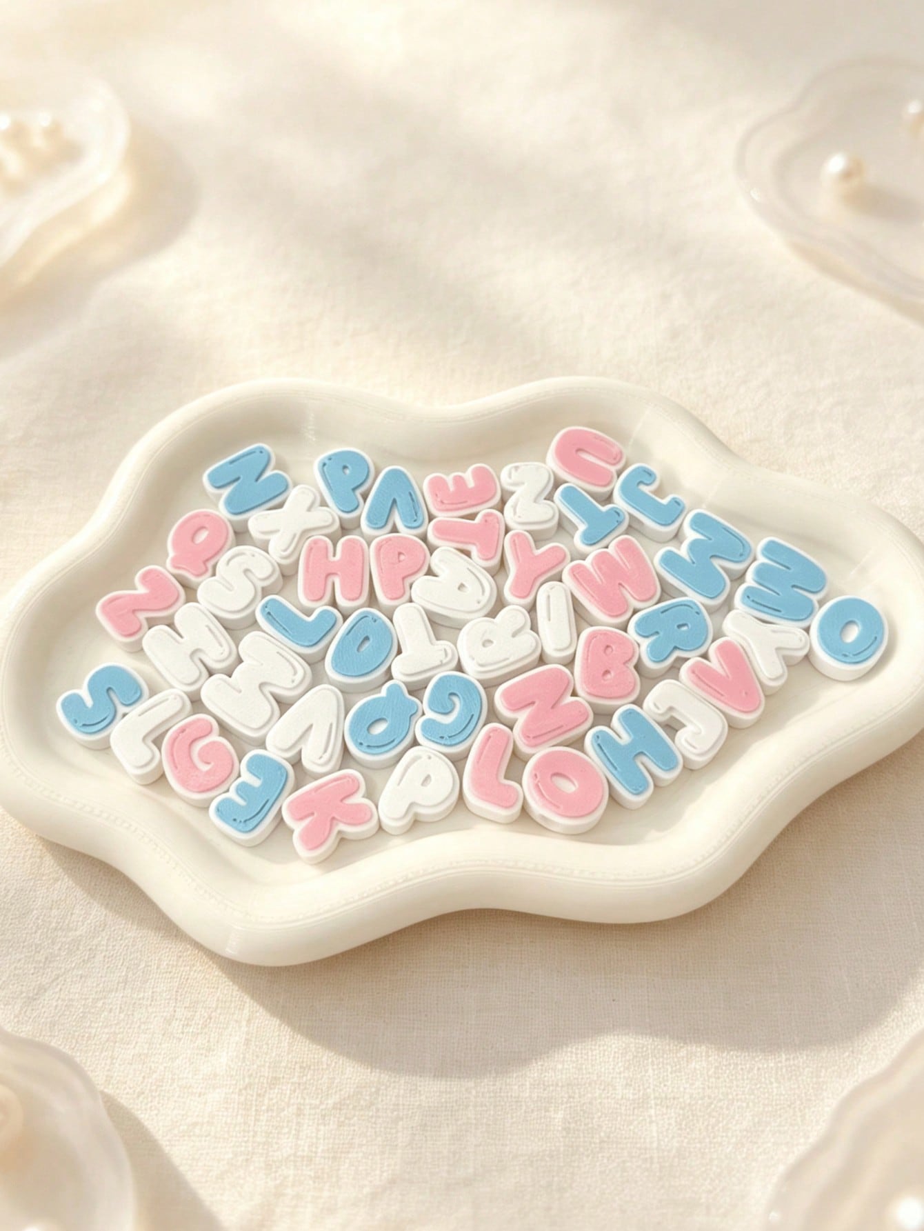 1/2 Set Dual-Color 3D Letter Perforated Beads, Macaron Pink Blue White Color Scheme Handmade Beading Material, Customizable Pet Name Collar And Handmade Bracelet Decorative Accessories, 3D Printed