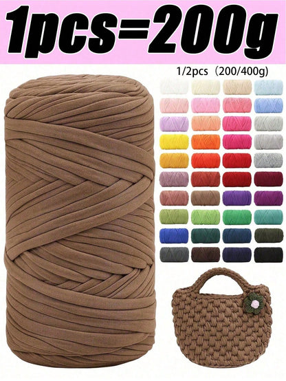 1/2pcs (200g/400g), 200g High-Quality Elastic Yarn, Suitable For Hand-Knitting Bags, Baskets, Carpets, Shoes, Various Home Decor And DIY Crafts, Multiple Colors To Choose From