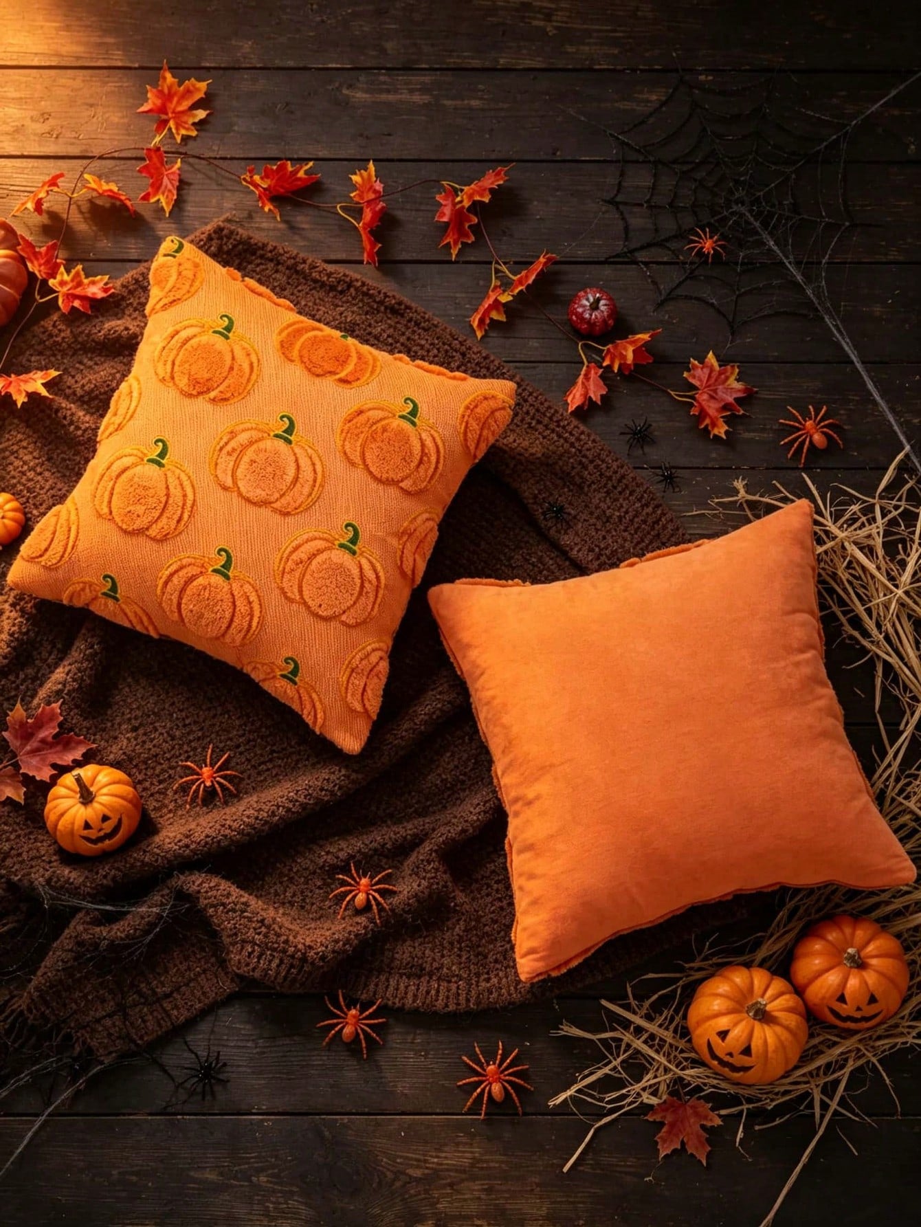 1/2pcs Autumn Pumpkin Orange Pillow Covers 18x18, Halloween Thanksgiving Indoor Decoration, Sofa Throw Pillow, Holiday Home Decor