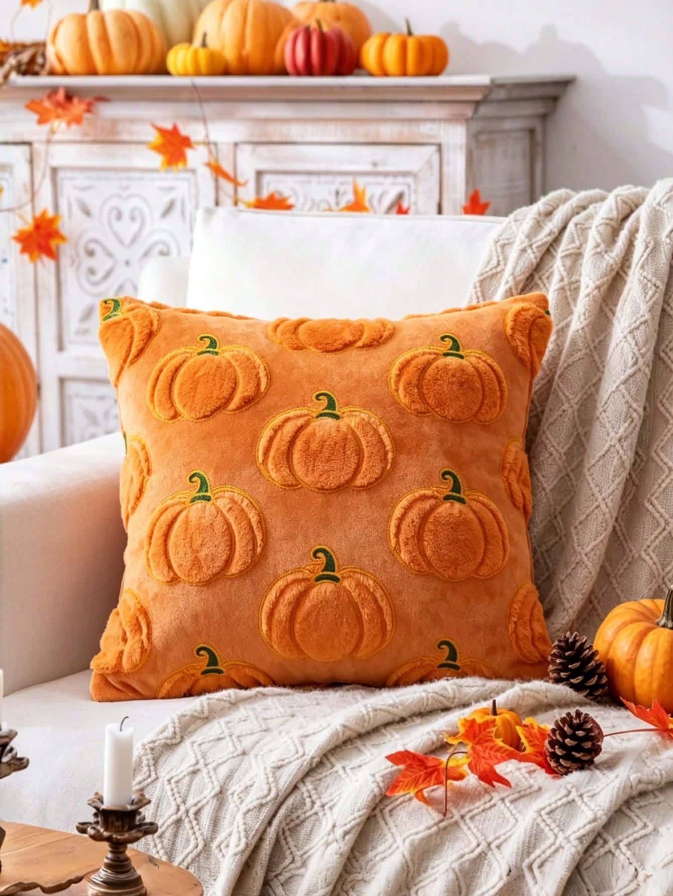 1/2pcs Autumn Pumpkin Orange Pillow Covers 18x18, Halloween Thanksgiving Indoor Decoration, Sofa Throw Pillow, Holiday Home Decor