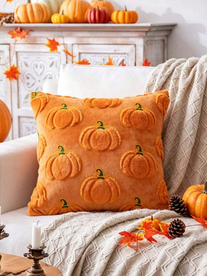 1/2pcs Autumn Pumpkin Orange Pillow Covers 18x18, Halloween Thanksgiving Indoor Decoration, Sofa Throw Pillow, Holiday Home Decor