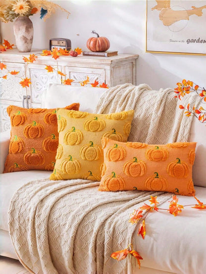 1/2pcs Autumn Pumpkin Orange Pillow Covers 18x18, Halloween Thanksgiving Indoor Decoration, Sofa Throw Pillow, Holiday Home Decor