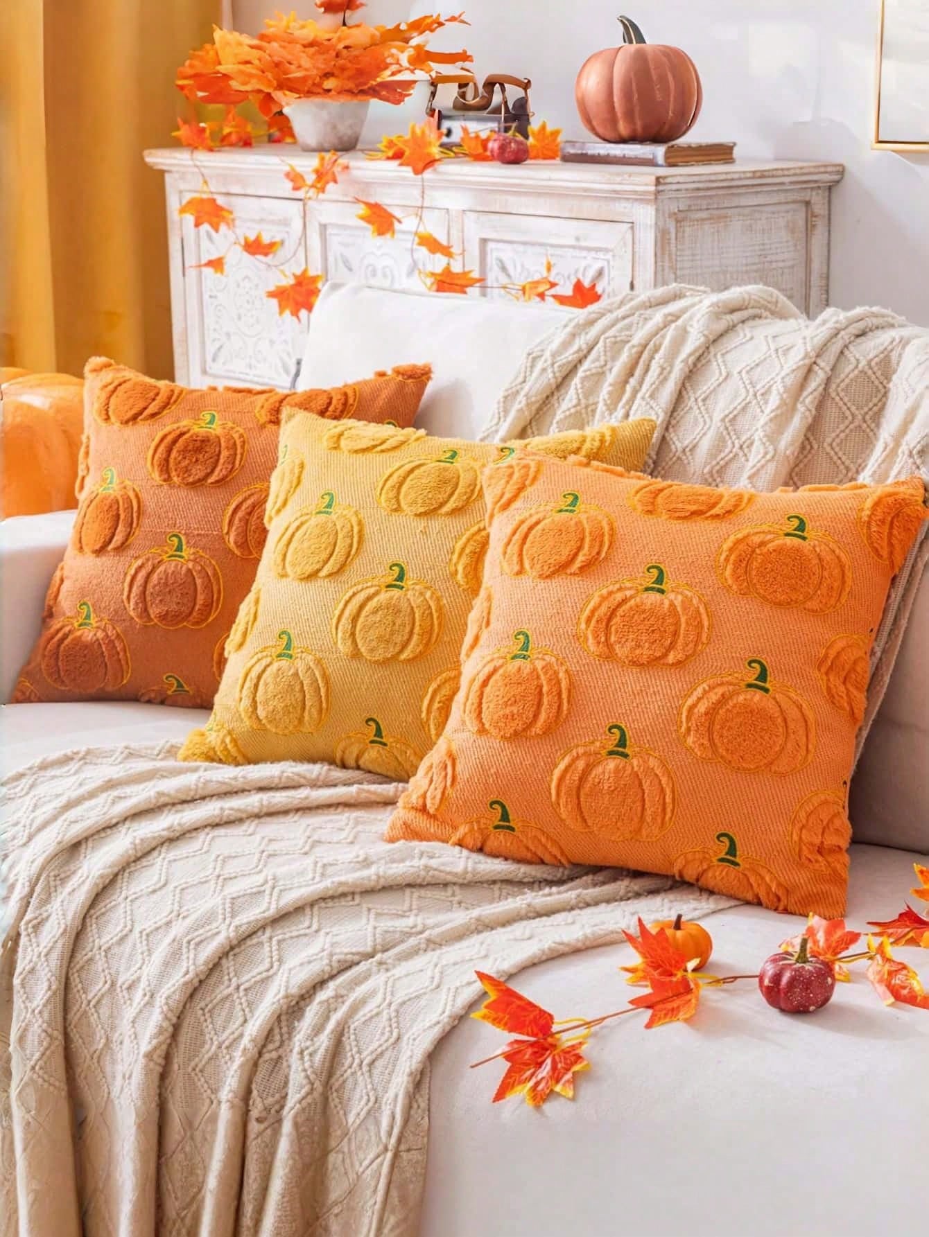 1/2pcs Autumn Pumpkin Orange Pillow Covers 18x18, Halloween Thanksgiving Indoor Decoration, Sofa Throw Pillow, Holiday Home Decor