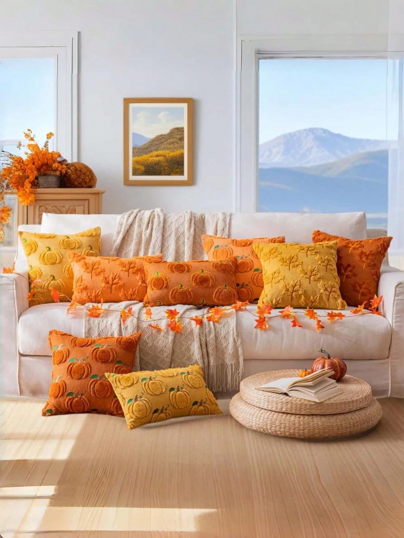 1/2pcs Autumn Pumpkin Orange Pillow Covers 18x18, Halloween Thanksgiving Indoor Decoration, Sofa Throw Pillow, Holiday Home Decor
