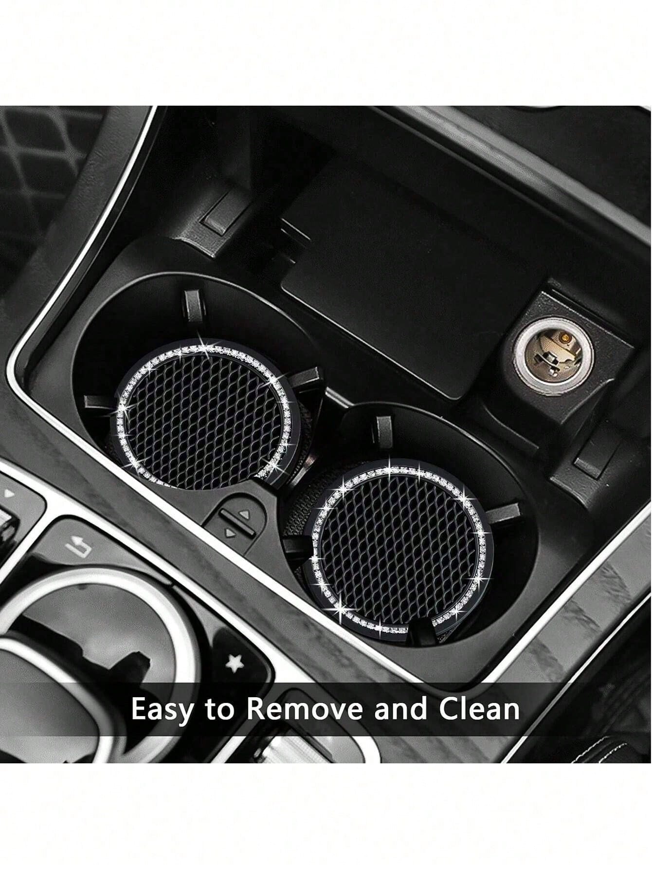 1/2pcs Car Cup Holder Coasters, Shiny Cup Holder Insert Coasters, Universal Car Anti-Slip Cup Holder Decorative Silicone Cup Mats, Car Interior Pad, 7cm/2.75" Soft Crystal Rhinestone Rubber Coaster Se