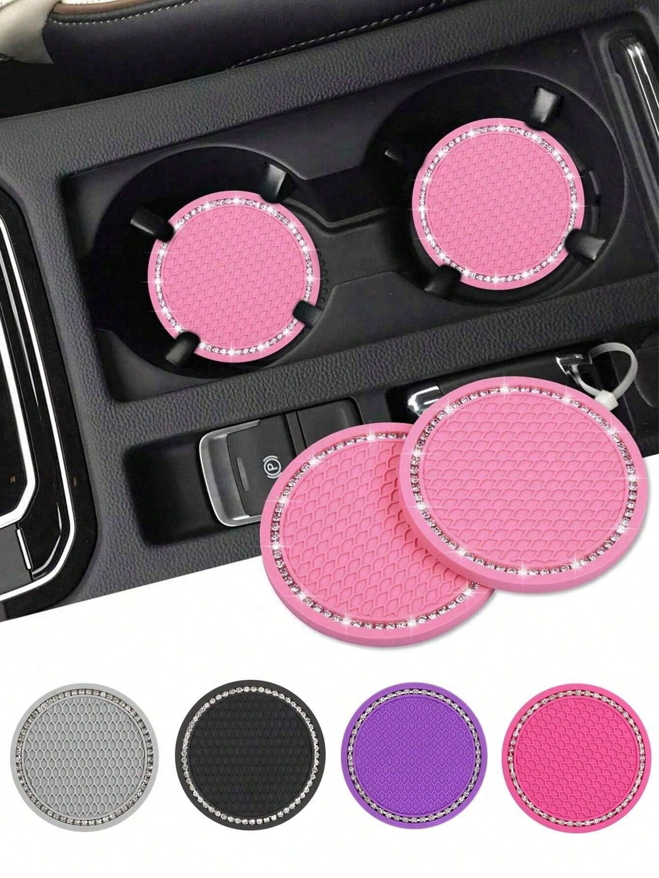 1/2pcs Car Cup Holder Coasters, Shiny Cup Holder Insert Coasters, Universal Car Anti-Slip Cup Holder Decorative Silicone Cup Mats, Car Interior Pad, 7cm/2.75" Soft Crystal Rhinestone Rubber Coaster Se