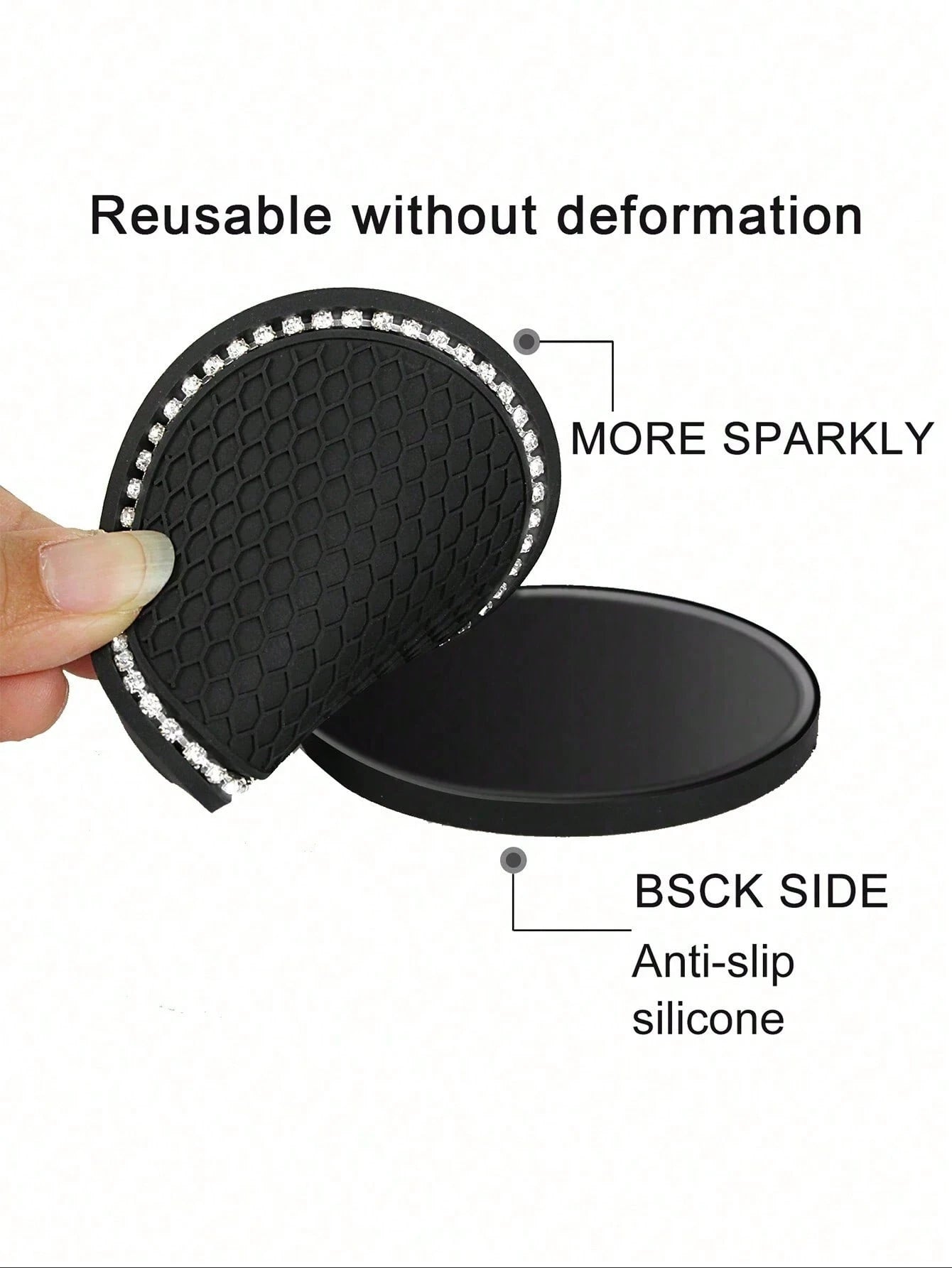 1/2pcs Car Cup Holder Coasters, Shiny Cup Holder Insert Coasters, Universal Car Anti-Slip Cup Holder Decorative Silicone Cup Mats, Car Interior Pad, 7cm/2.75" Soft Crystal Rhinestone Rubber Coaster Se