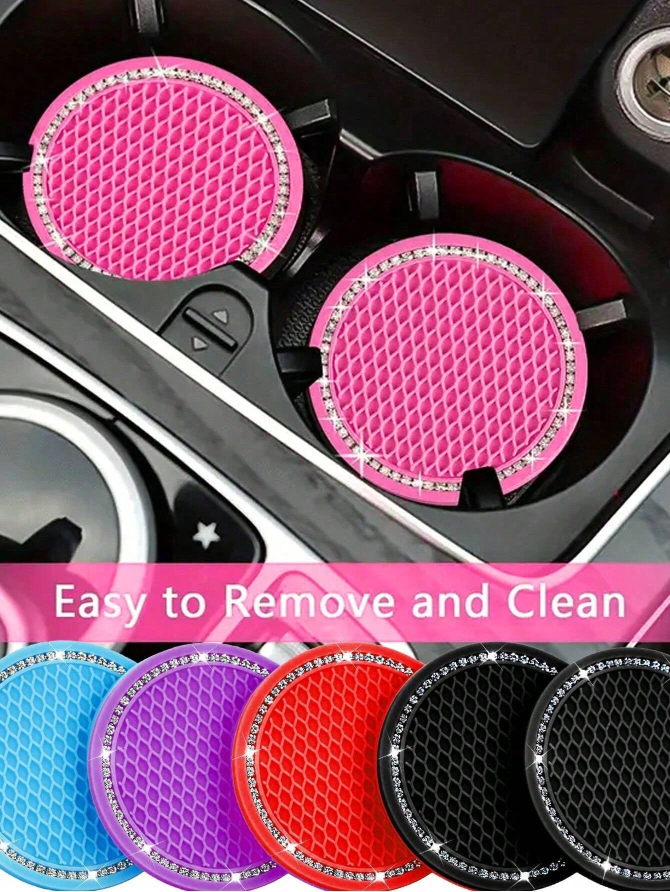 1/2pcs Car Cup Holder Coasters, Shiny Cup Holder Insert Coasters, Universal Car Anti-Slip Cup Holder Decorative Silicone Cup Mats, Car Interior Pad, 7cm/2.75" Soft Crystal Rhinestone Rubber Coaster Se