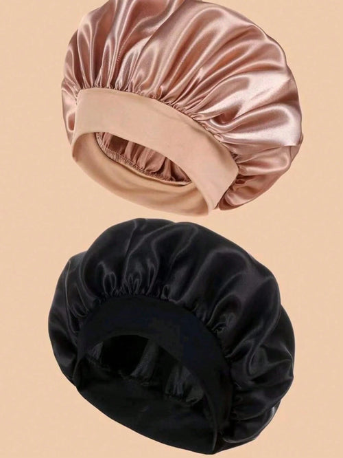 1/2pcs Silk Bonnet For Sleeping, Satin Hair Bonnets, Soft Elastic Band Silk Sleep Cap, Silk Hair Wrap For Curly Hair (Black Gold)