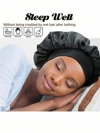 1/2pcs Silk Bonnet For Sleeping, Satin Hair Bonnets, Soft Elastic Band Silk Sleep Cap, Silk Hair Wrap For Curly Hair (Black Gold)