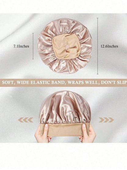 1/2pcs Silk Bonnet For Sleeping, Satin Hair Bonnets, Soft Elastic Band Silk Sleep Cap, Silk Hair Wrap For Curly Hair (Black Gold)
