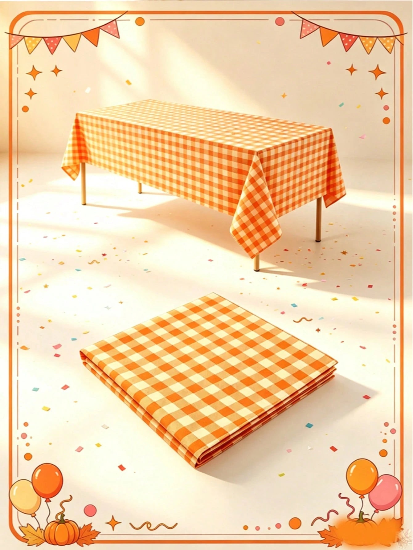 1/3/5pcs Orange Gold Tablecloth Decoration, Disposable Plastic Orange And White Tablecloth Suitable ForThanksgiving Birthday Party Supplies