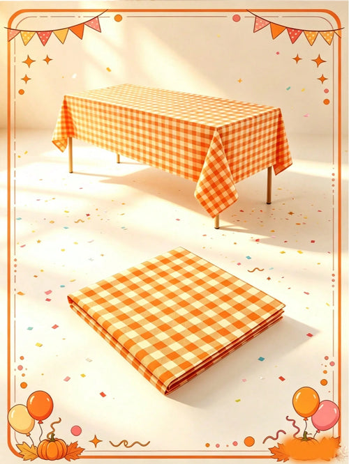 1/3/5pcs Orange Gold Tablecloth Decoration, Disposable Plastic Orange And White Tablecloth Suitable ForThanksgiving Birthday Party Supplies