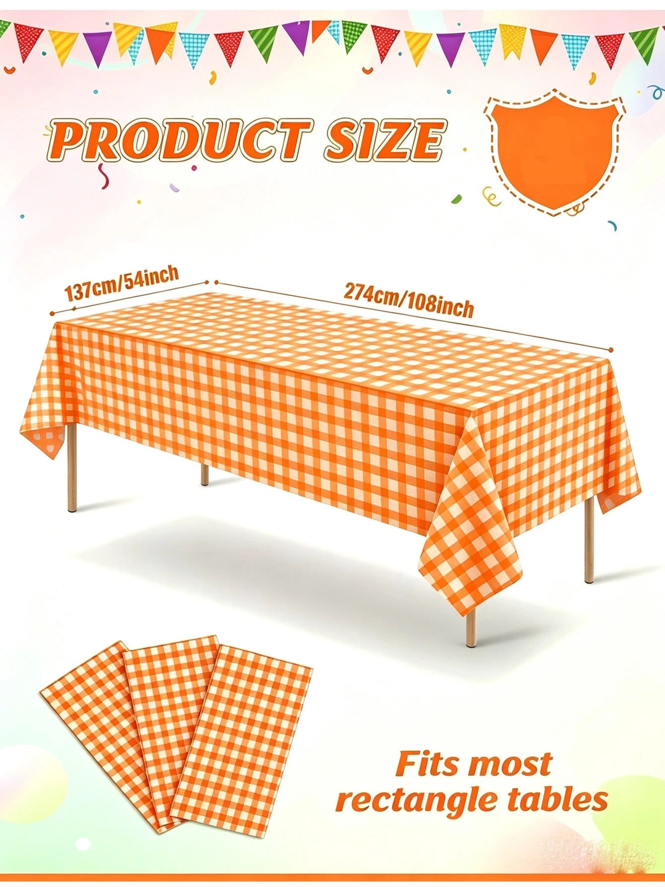 1/3/5pcs Orange Gold Tablecloth Decoration, Disposable Plastic Orange And White Tablecloth Suitable ForThanksgiving Birthday Party Supplies