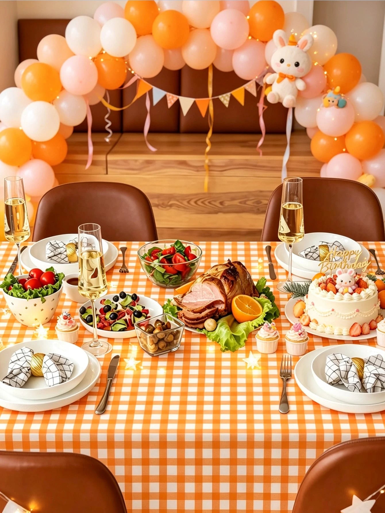 1/3/5pcs Orange Gold Tablecloth Decoration, Disposable Plastic Orange And White Tablecloth Suitable ForThanksgiving Birthday Party Supplies